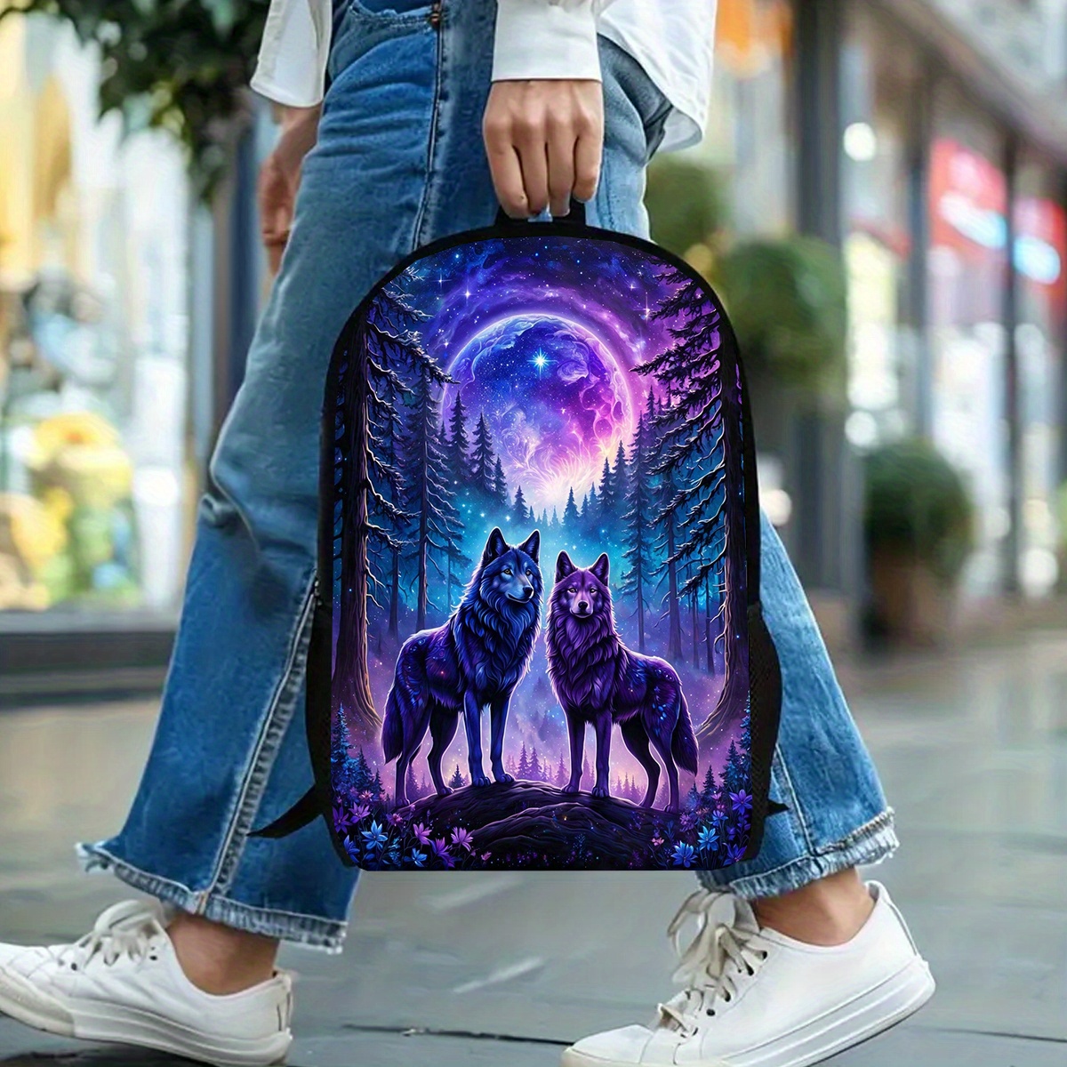 TEMU 1pc, Wolf-themed Backpack, Large Capacity 17-inch Casual Backpack For Laptops With Water Bottle Holder - Lightweight And Durable School Bag,