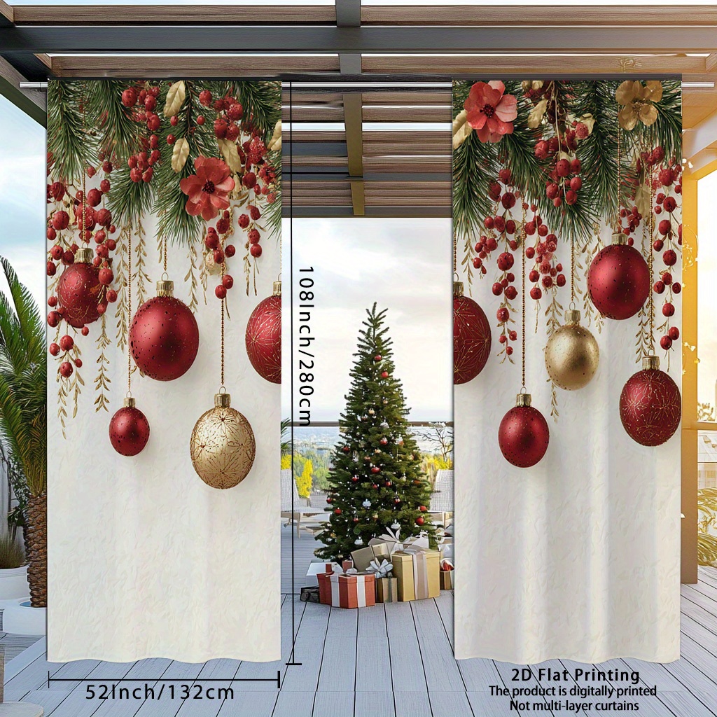 TEMU 2d Flat, 2pcs, 2d Flat Printing Christmas Print Curtain, Christmas Curtains 63 Inch Length, Curtains, Christmas Indoor Decorations, Christmas
