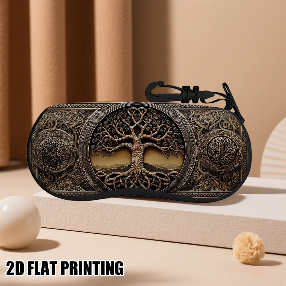 TEMU 2d Flat - 1pca Single Piece 2d Flat Celtic Printed Glasses Case With A Keychain – Lightweight, Convenient, And Fashionable, Accommodating All