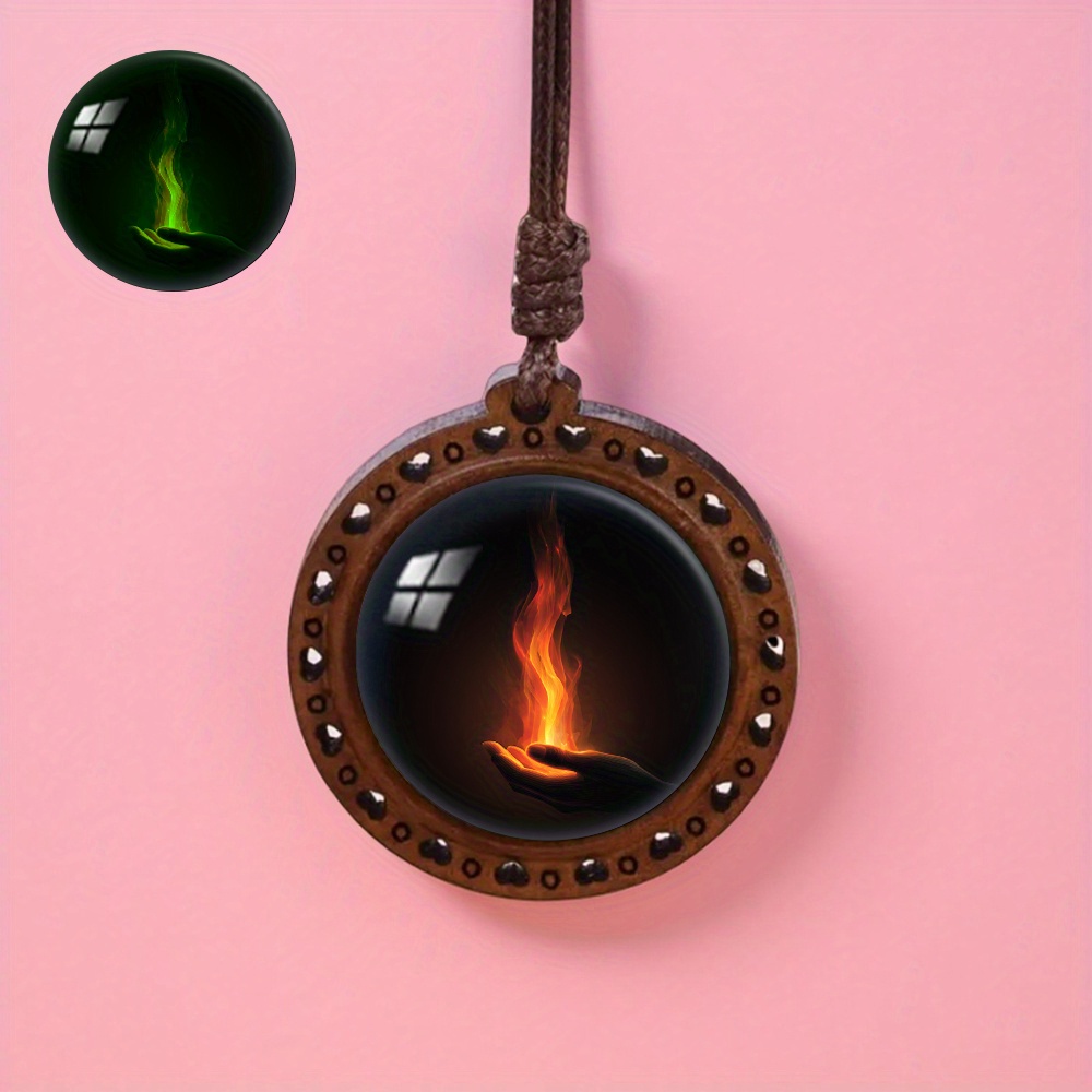 TEMU Collana con Pendente in Legno Fiamma di Palma, Stili Fluorescenti e Fosforescenti, Unisex, Adatta per l'Uso e come Regalo per le Feste