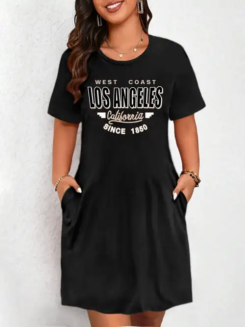 los angeles graphic casual dress black short sleeve round - Temu Poland los angeles graphic casual dress black short sleeve round - Temu Poland