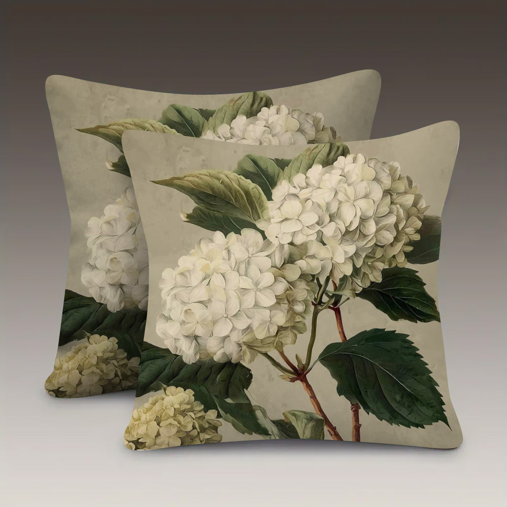 E-shop 2 Stück, Doppelseitige Weiche Kissenbezüge 18x18 Zoll, Weiße Hortensien, Vintage Botanische Illustration, Geeignet für Sofas, Wohnzimmer,