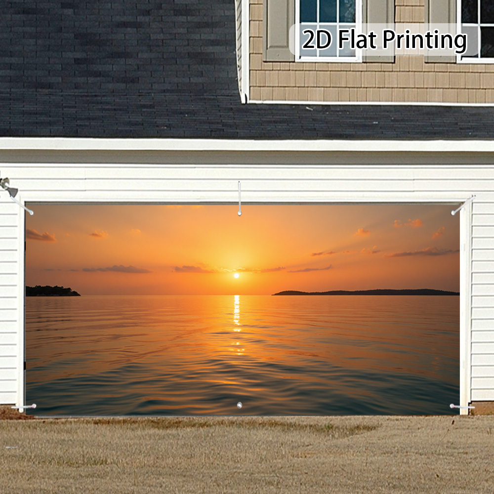 2D Flat, 2D Door Banner, 1pc Garage Door Banner -   Design with Golden &   Scene - Garage, Patio, Event Decoration - No Electricity Needed - Easy-to-Install Outdoor Decoration for Home, Parties, Beach Houses - Coastal Decor, 2D Flat