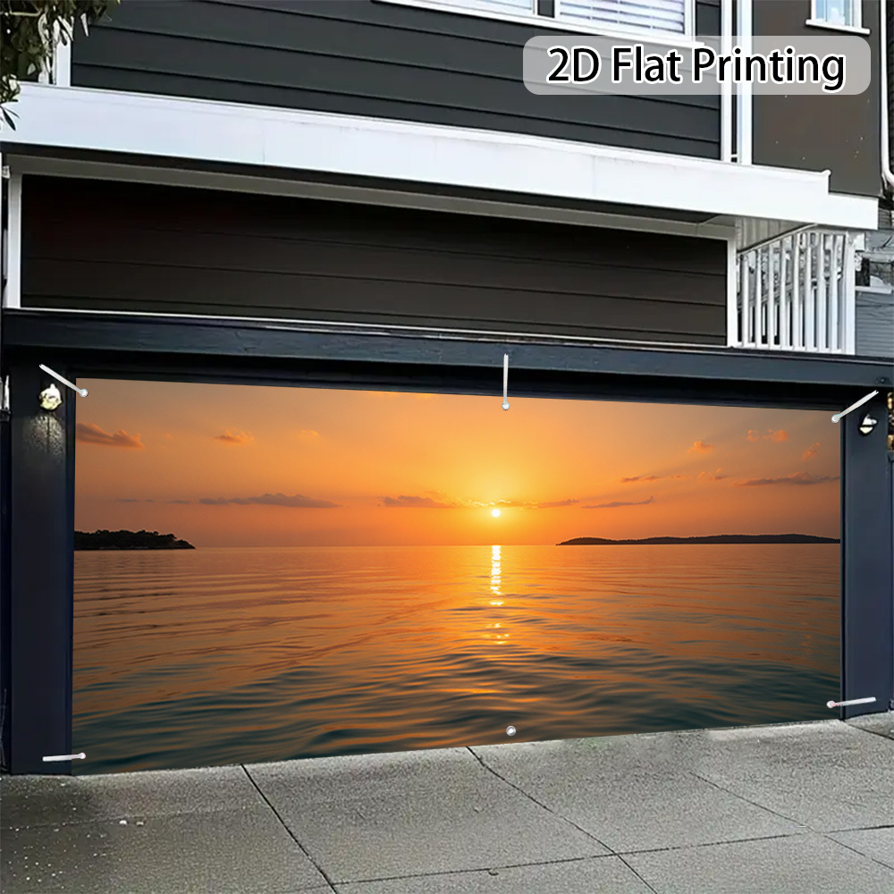 2D Flat, 2D Door Banner, 1pc Garage Door Banner -   Design with Golden &   Scene - Garage, Patio, Event Decoration - No Electricity Needed - Easy-to-Install Outdoor Decoration for Home, Parties, Beach Houses - Coastal Decor, 2D Flat