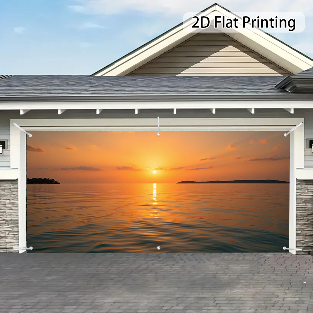 2D Flat, 2D Door Banner, 1pc Garage Door Banner -   Design with Golden &   Scene - Garage, Patio, Event Decoration - No Electricity Needed - Easy-to-Install Outdoor Decoration for Home, Parties, Beach Houses - Coastal Decor, 2D Flat