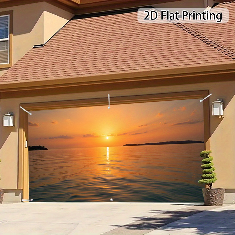 2D Flat, 2D Door Banner, 1pc Garage Door Banner -   Design with Golden &   Scene - Garage, Patio, Event Decoration - No Electricity Needed - Easy-to-Install Outdoor Decoration for Home, Parties, Beach Houses - Coastal Decor, 2D Flat