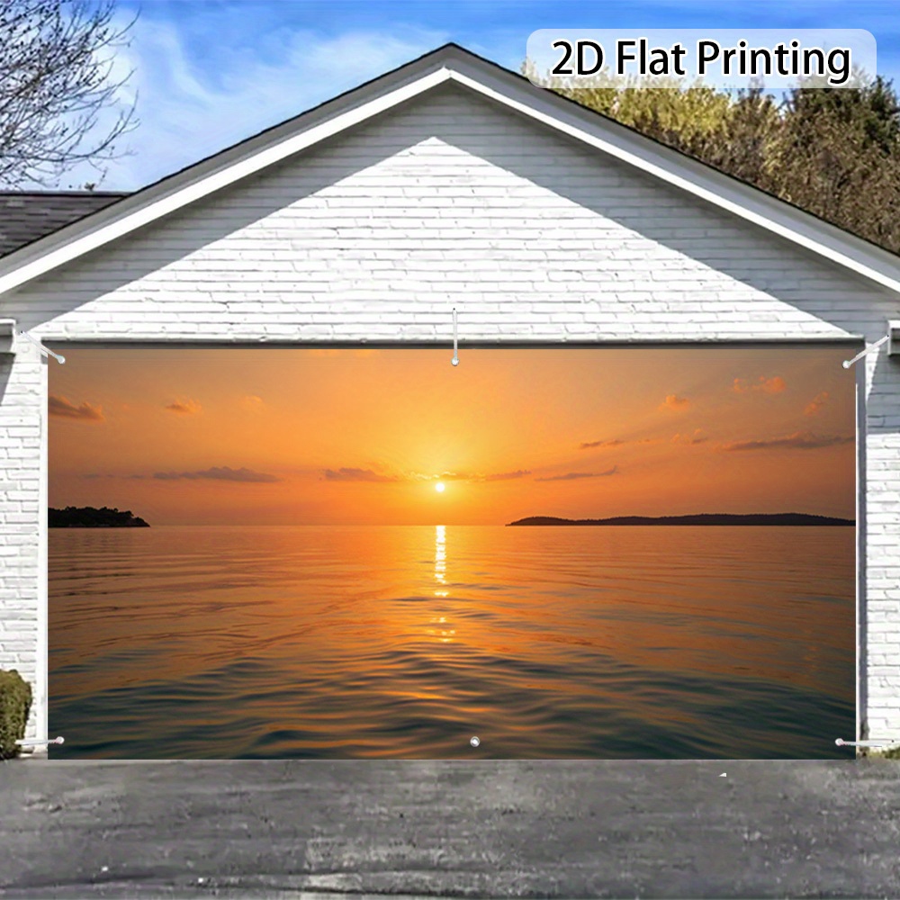 2D Flat, 2D Door Banner, 1pc Garage Door Banner -   Design with Golden &   Scene - Garage, Patio, Event Decoration - No Electricity Needed - Easy-to-Install Outdoor Decoration for Home, Parties, Beach Houses - Coastal Decor, 2D Flat