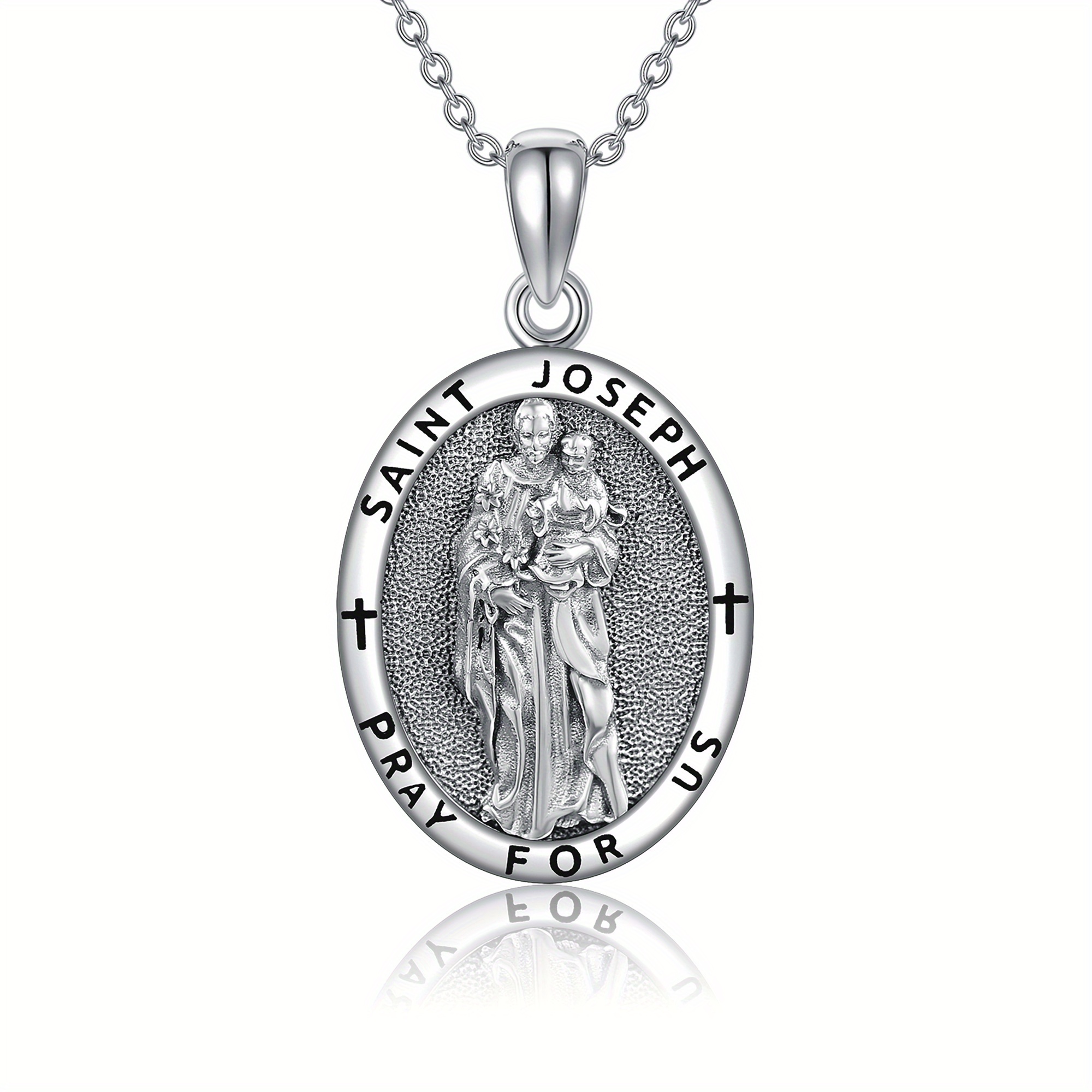 Saint Joseph Medal 925 Sterling Silver Pendant Necklace