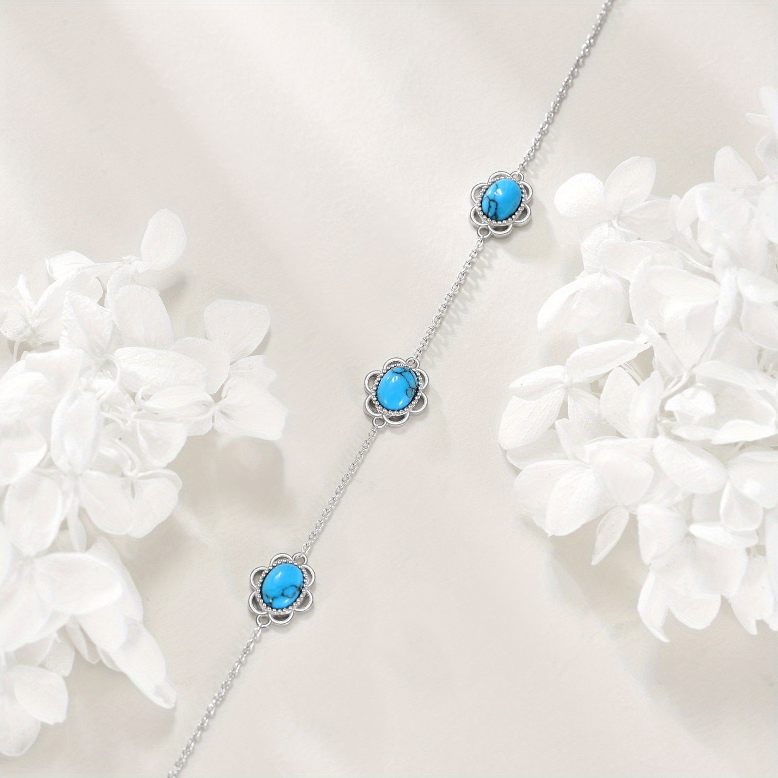 Artificial Turquoise Bracelet in 925 Sterling Silver, Gift for Her