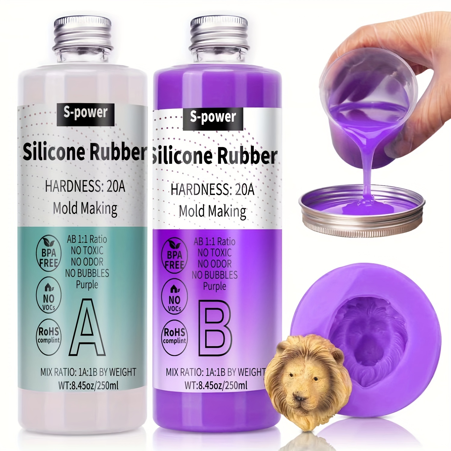 Silicone Mold Making Kit 10A Liquid Silicone Rubber Translucent Mold Maker,  1:1