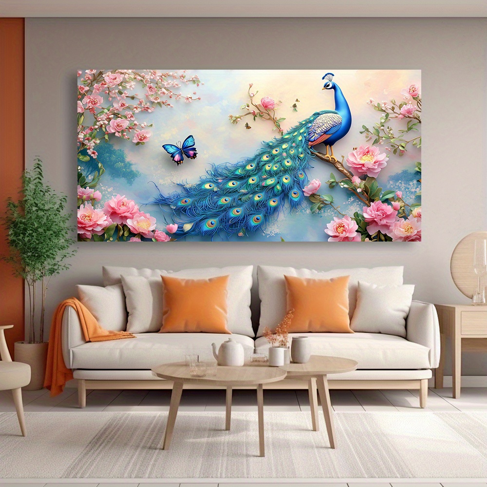 Peacock & Floral Abstract Canvas Wall Art