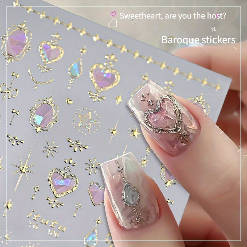 

Princess Nail Stickers, Water Ice Moon Embossed Nail Decals, -shaped Water Drop Adhesive.