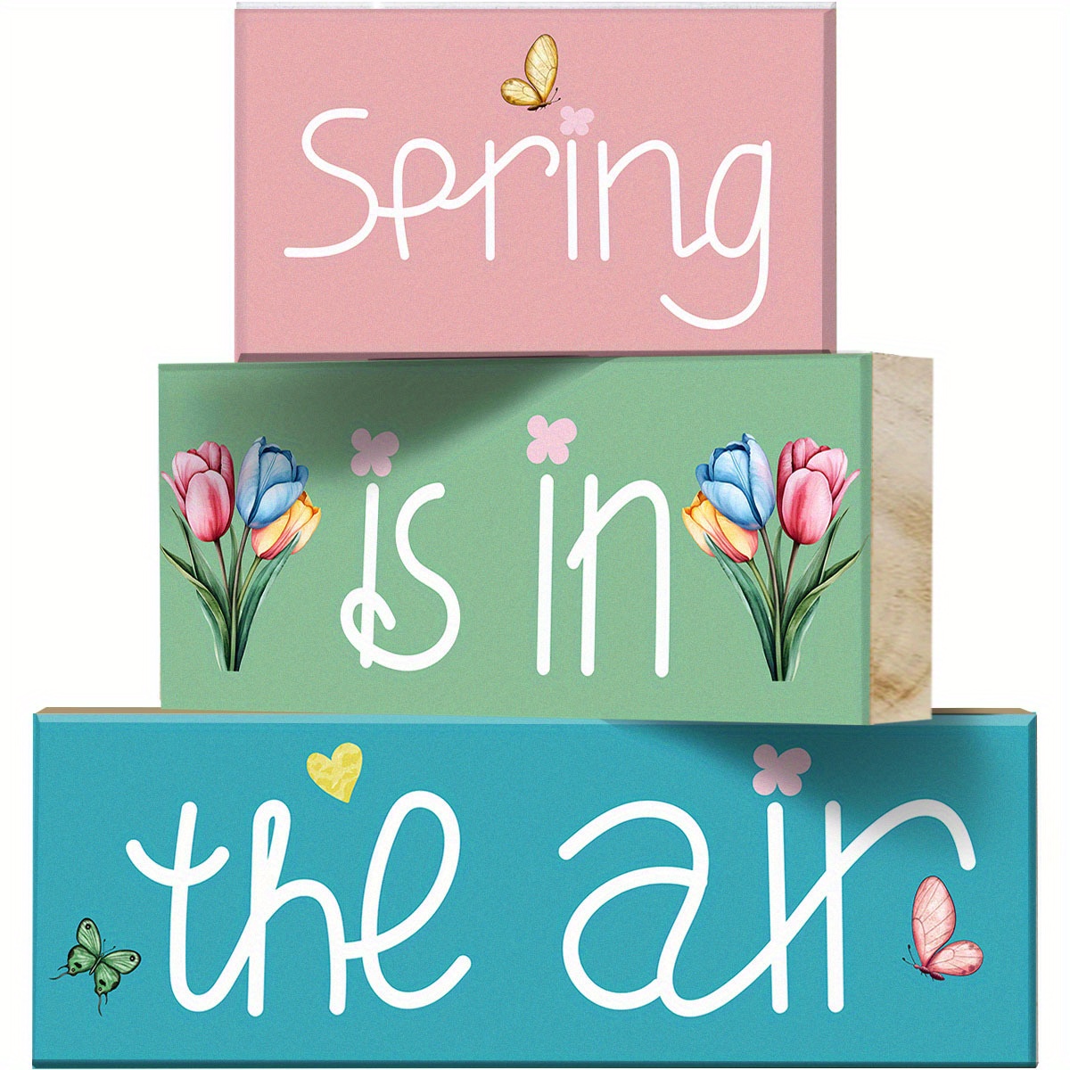 TEMU 3pcs Spring Wooden Block Decor, Mini Desktop Decoration Tiered Tray Decor For Bedroom Living Room Kitchen Party Decor Easter Party Centerpiece Decoration