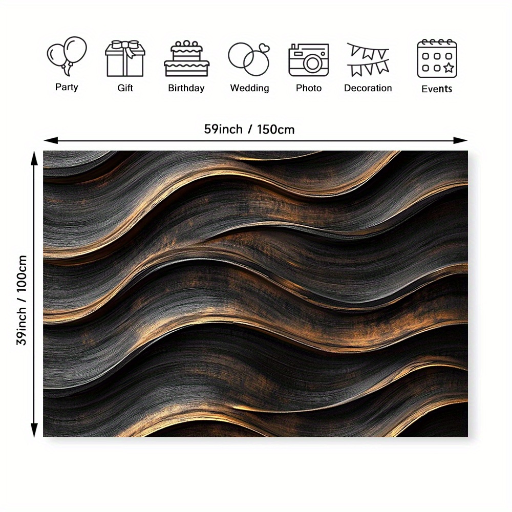 1pc Black Bohemian Abstract Wood Grain Wave Photography Backdrop - Elegant Polyester Fabric with Golden Accents, Perfect for Weddings, Birthdays, Anniversaries, Home & Garden Decor, All-Season Event Space Decoration