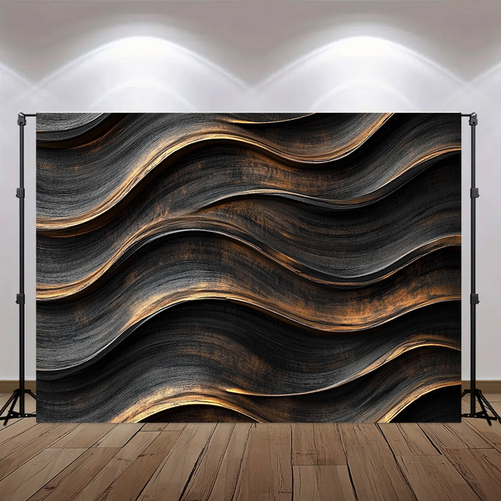 1pc Black Bohemian Abstract Wood Grain Wave Photography Backdrop - Elegant Polyester Fabric with Golden Accents, Perfect for Weddings, Birthdays, Anniversaries, Home & Garden Decor, All-Season Event Space Decoration