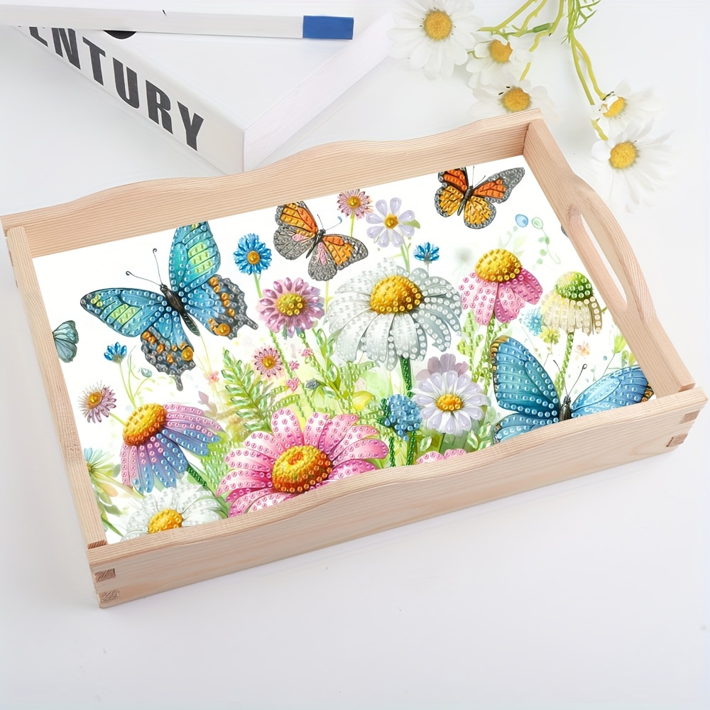 

1pc 5d Painting With Acrylic Flowers & Butterflies, Handcrafted Bamboo Irregular Shape, Decor, High-quality Material, Ideal Gift For Family Gatherings And Dinners, Diy Craft Kit| Accessory| Handles