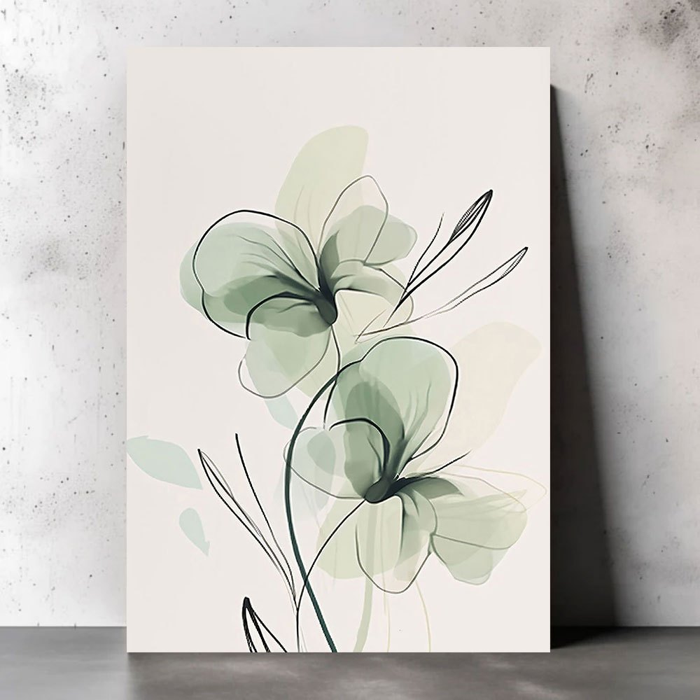 TEMU 2d Flat, 1pc Sage Green Botanical Canvas Wall Art - Modern Boho Floral Illustration Print With Wood Frame, 11.8x15.7 Inch, Minimalist Leaf Room,