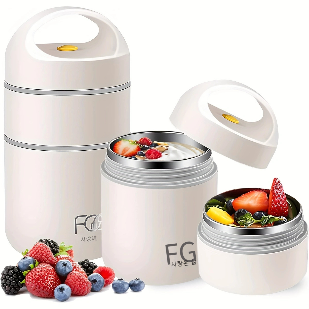 1pc 680ml 이중 스테인레스 스틸 점심 상자, 쌓을 수 있는 방수 단열 식품 용기, 학교, 사무실, 캠핑, 소풍, 주방 보관, 재사용 가능, 둥근 모양, 뒤집힌 뚜껑,  에서 제공합니다.