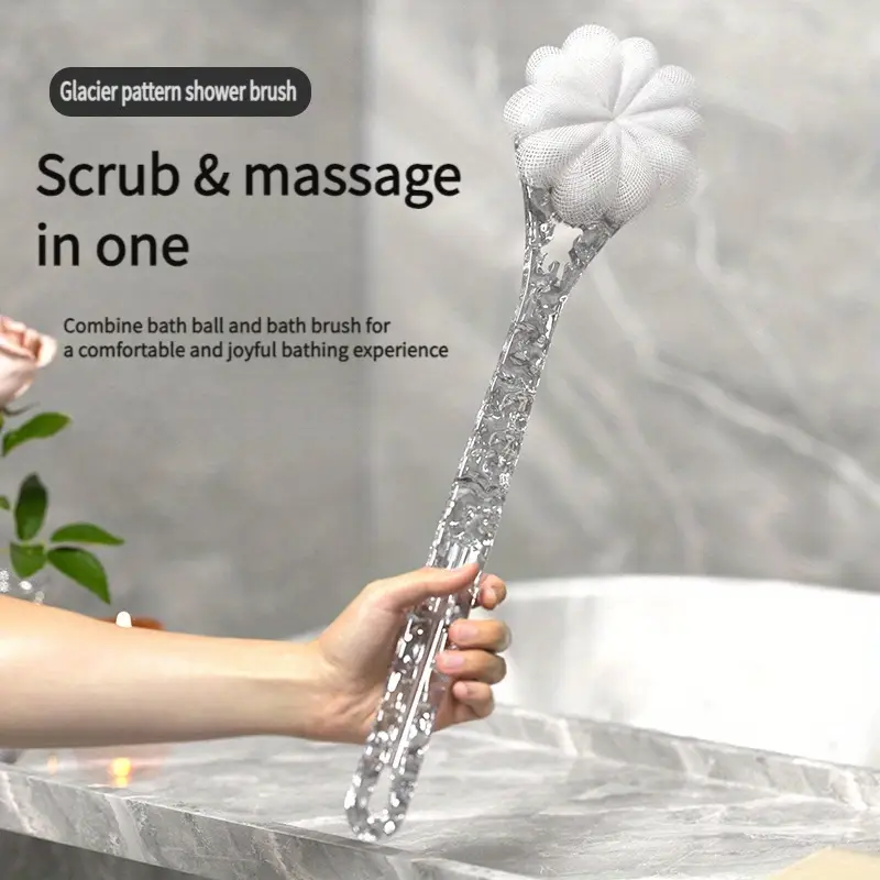 1pc ergonomic long handled soft nylon back massager shower brush combo 2 in 1 bathing experience with pattern for deep clean relaxation no batteries required back scrubber for shower Product details 0