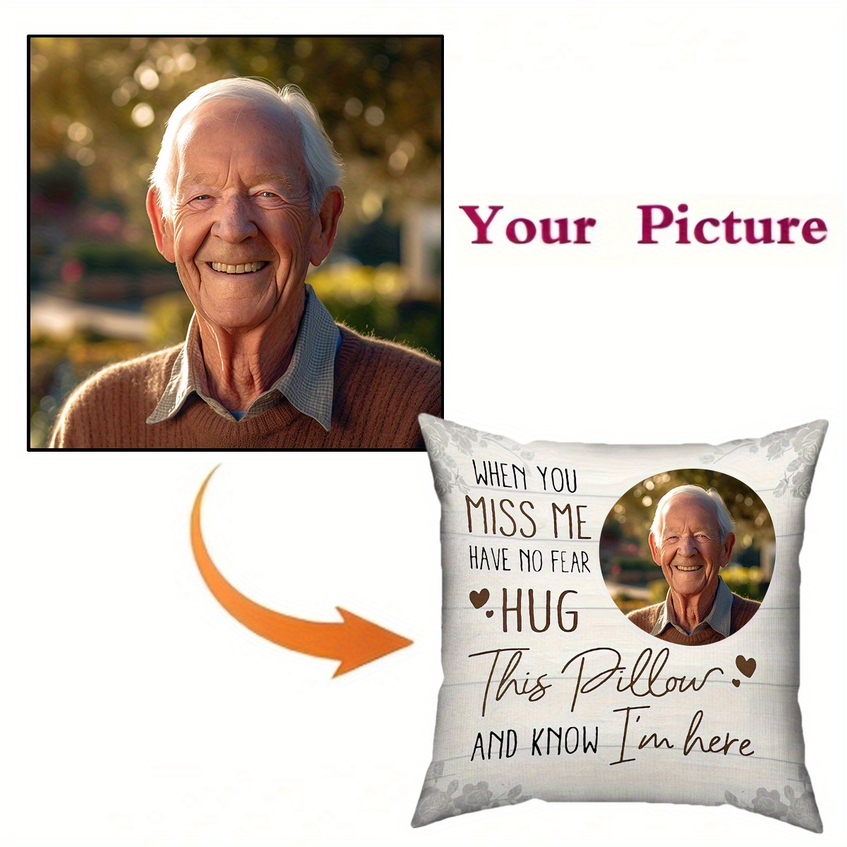 

[ Gift] Custom Photo Pillow Cover - Soft Plush, 18x18 Inch, Personalized "hug Pillow" Text, Ideal For Couples, Unique Birthday And Christmas Gift, Home Decor, Decorative Pillows, Best For Christmas