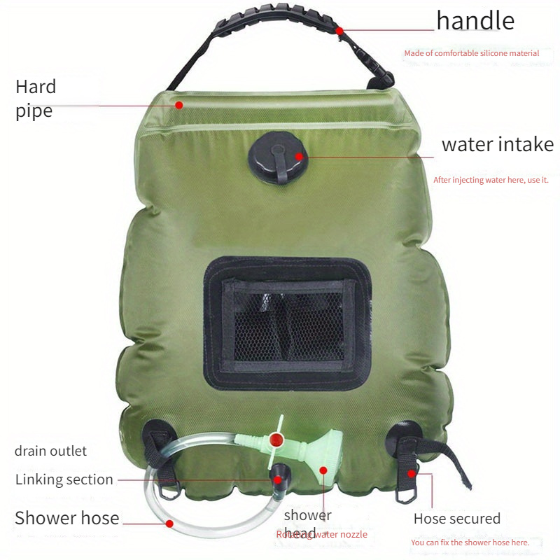 10.57gal Portable Outdoor Camping Shower Bag, PVC Waterproof Bath Bag with Handle, Shower Hose and Drain Valve for Camping, Hiking, Travel