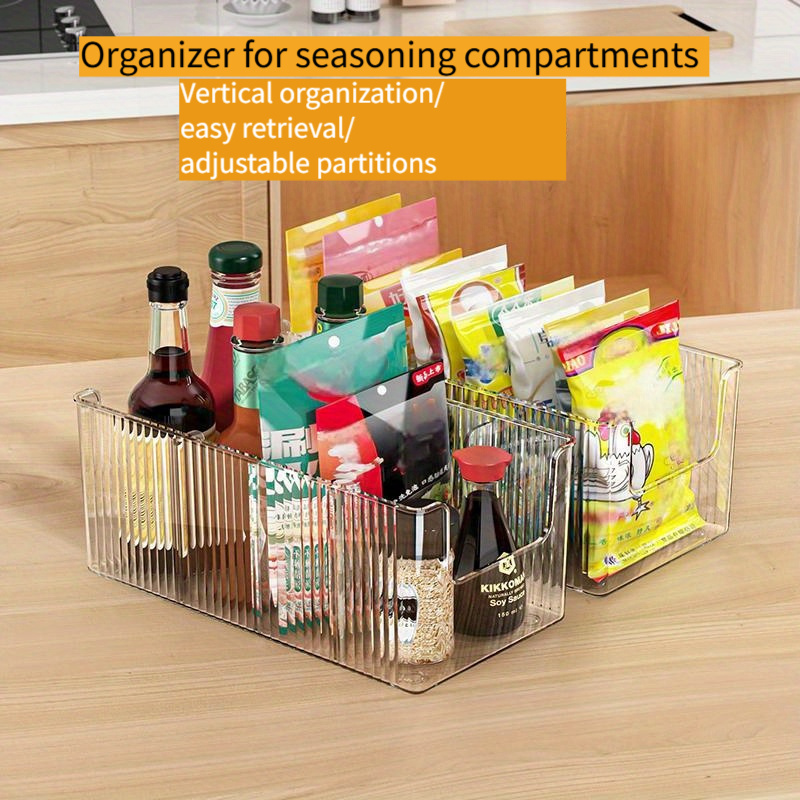 

1pc Clear Plastic Spice Organizer With Adjustable Dividers - Multi- Kitchen Storage Box For , Snacks, And Small Items - Countertop Friendly