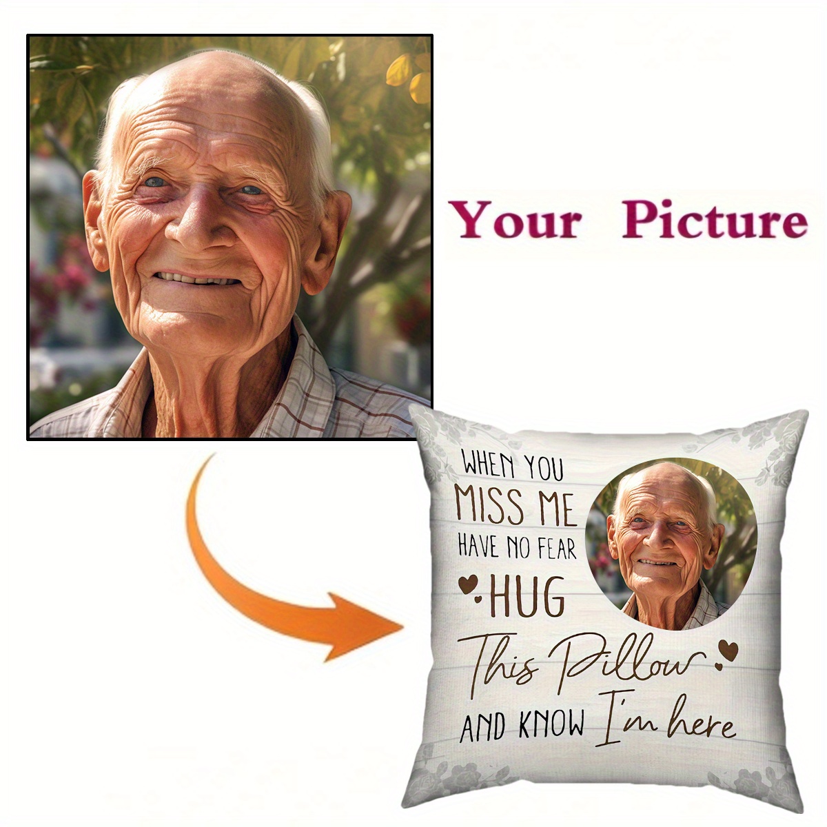 

Custom Photo Pillow Cover - Soft Plush, 18x18 Inch, Personalized For Couples, Ideal For , Customizable With Your Picture, Cover, Home Decor And Pet Loss