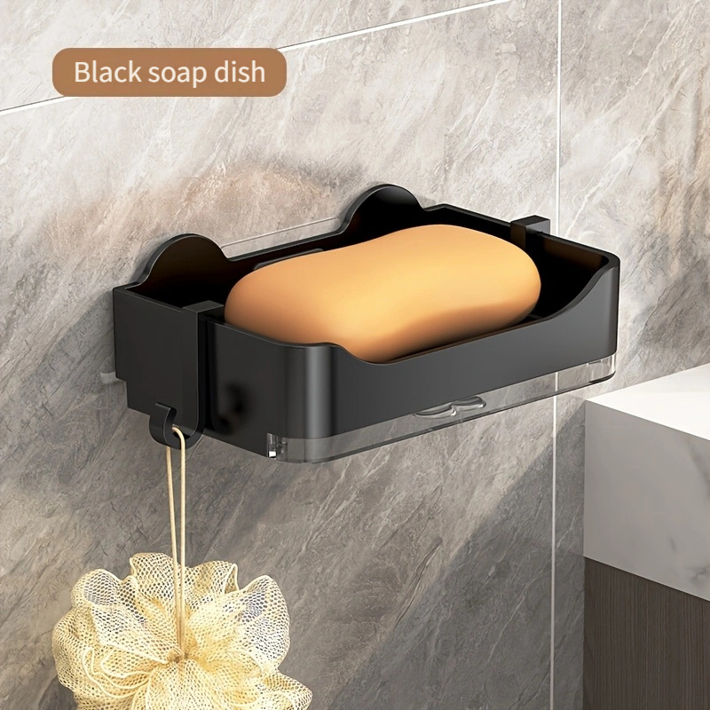 A Wall-mounted Soap Dish That Requires No Drilling, Suitable For Storing Soap In Home Bathrooms, Made Of Durable Abs Plastic, Featuring A Water Storage Tray