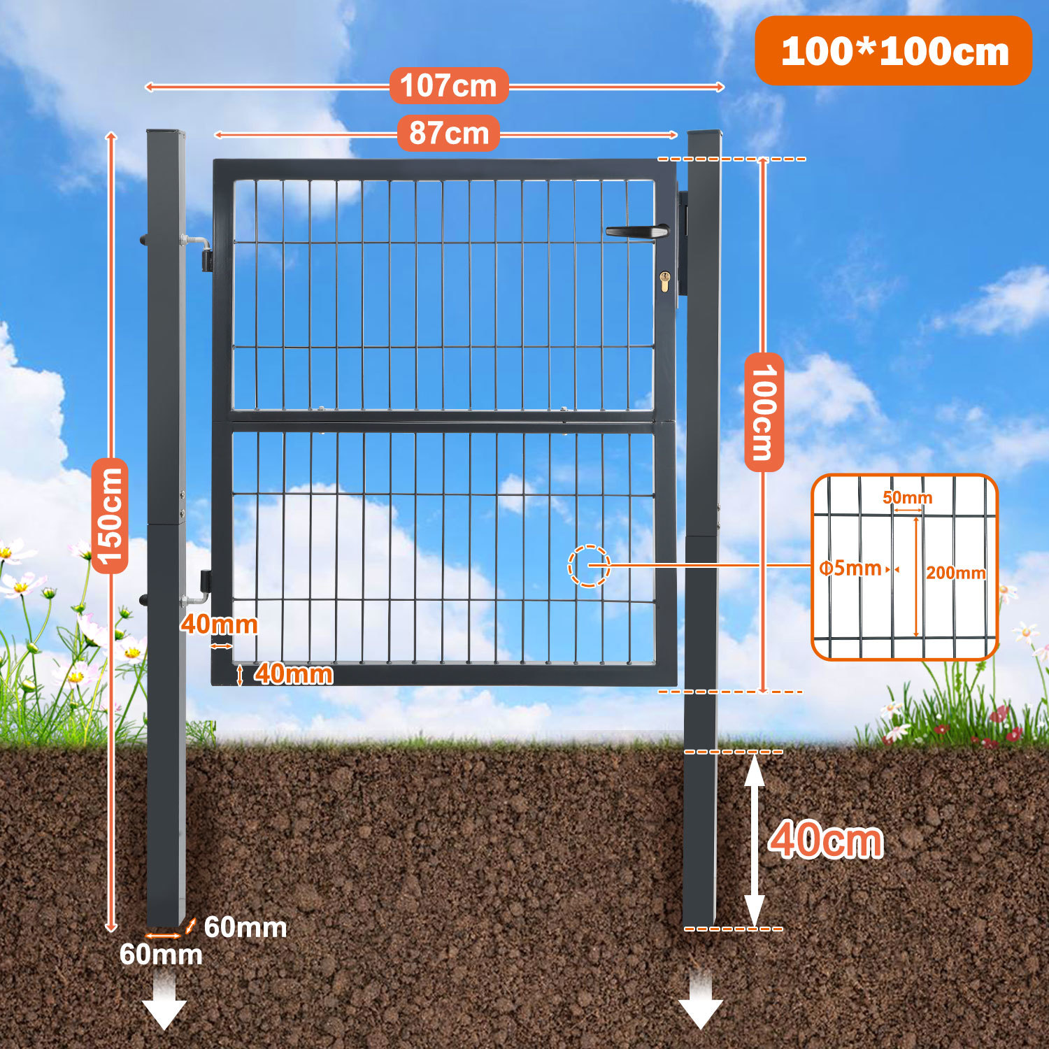 【3d】 Garden Gate, Charcoal Gray/green Garden Gate, Fence Gate, Courtyard Gate. Includes Lock, Handle, And Key. Fence Gate Is Weather-resistant, Sturdy, And Durable