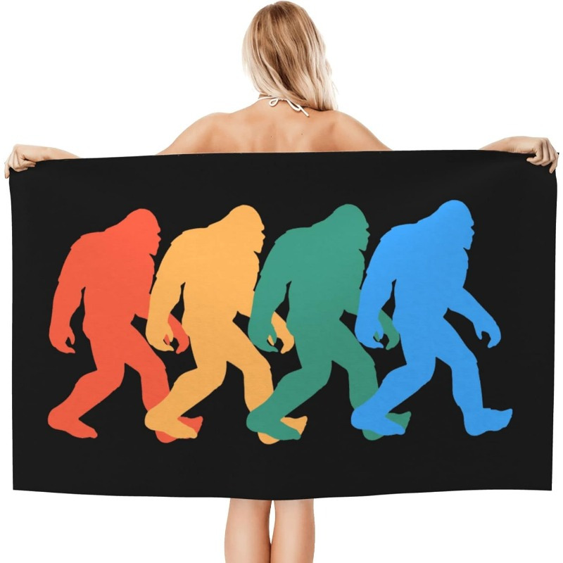 TEMU 1pc Extra Large Bath & Beach Towel - Quick- Absorbent Bath Sheet, Oversized 27.5x55 Inches With /sasquatch Silhouette Design In Orange, Green,