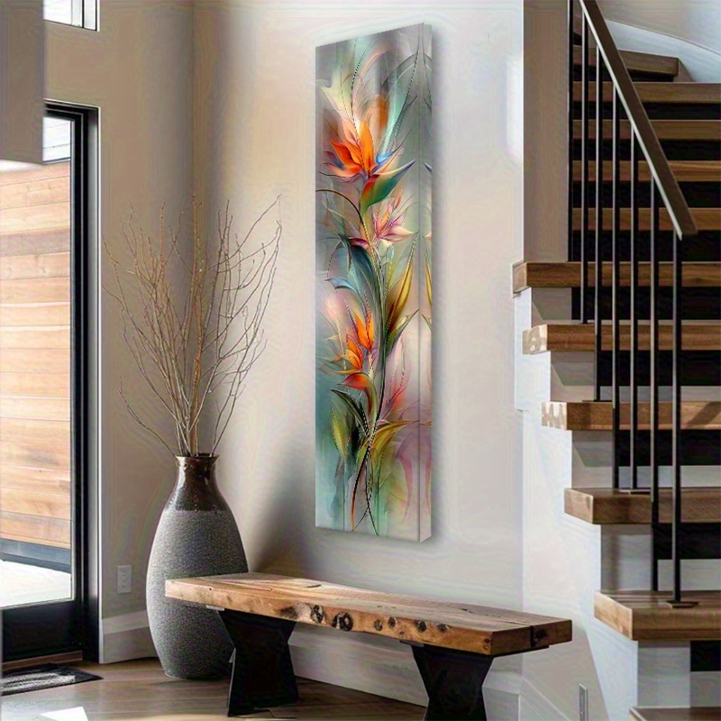 TEMU 2d Flat, Vertical Wall Art, Abstract Floral - Themed Canvas Print, Vivid Colorful For Home Decor. Bedrooms, Offices, And Any Indoor Space. Made