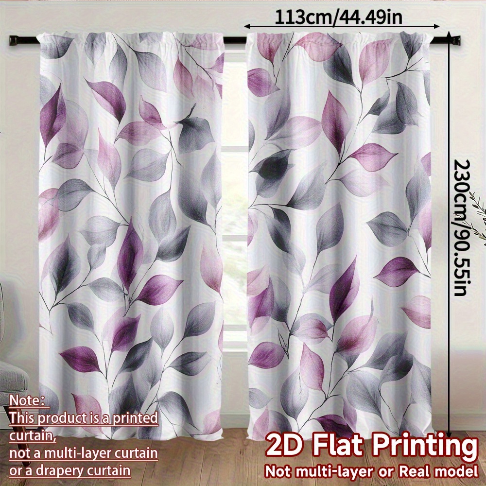 TEMU 2d Flat, 2pcs, 2d Flat, Purple And Gray Branches Room Curtains 100% Polyester For Vintage Curtain, Privacy Protection, Room, Bedroom, Balcony -