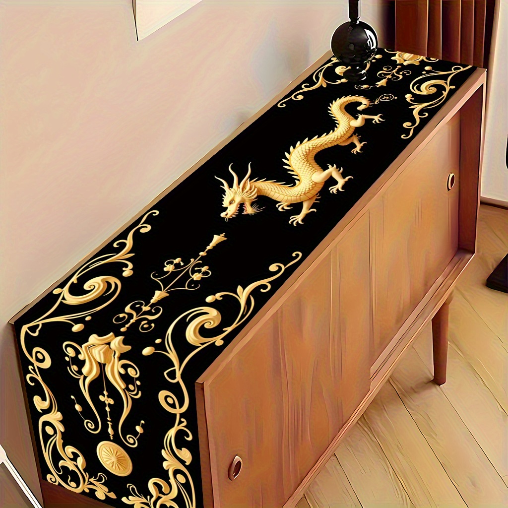 TEMU 2d Flat 1pc, A On A Black Background 1, Printed Table Runner, Decorative Polyester Rectangular Tablecloth For Indoor/outdoor Use, Kitchen,