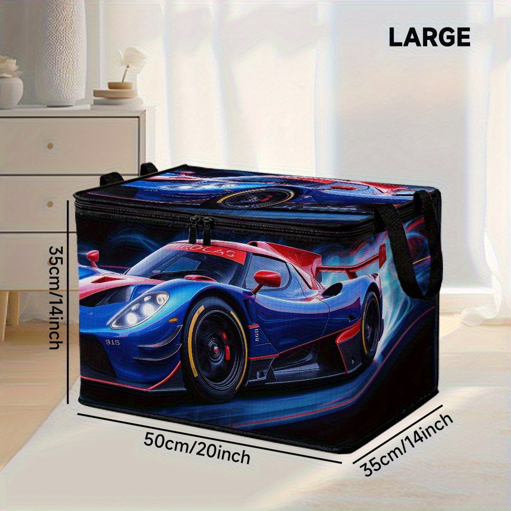 TEMU A Single Clothing Storage Basket Featuring A Blue Neon Racing , Ideal For Closet Organization And As A Trunk Organizer. It Serves As A Portable