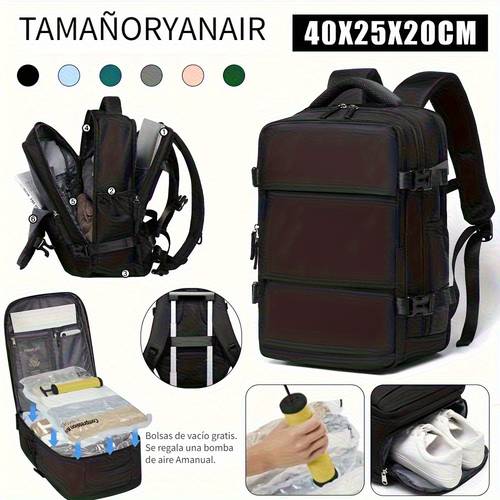 set de 3 piezas mochila de vacío para cabina, bolso de de viaje para mujer, bolsa de compresión de vacío separada y bomba de aire manual, compartimento para laptop, almacenamiento de zapatos multibolsillos, material de nylon , correas de ajustables, múltiples colores disponibles