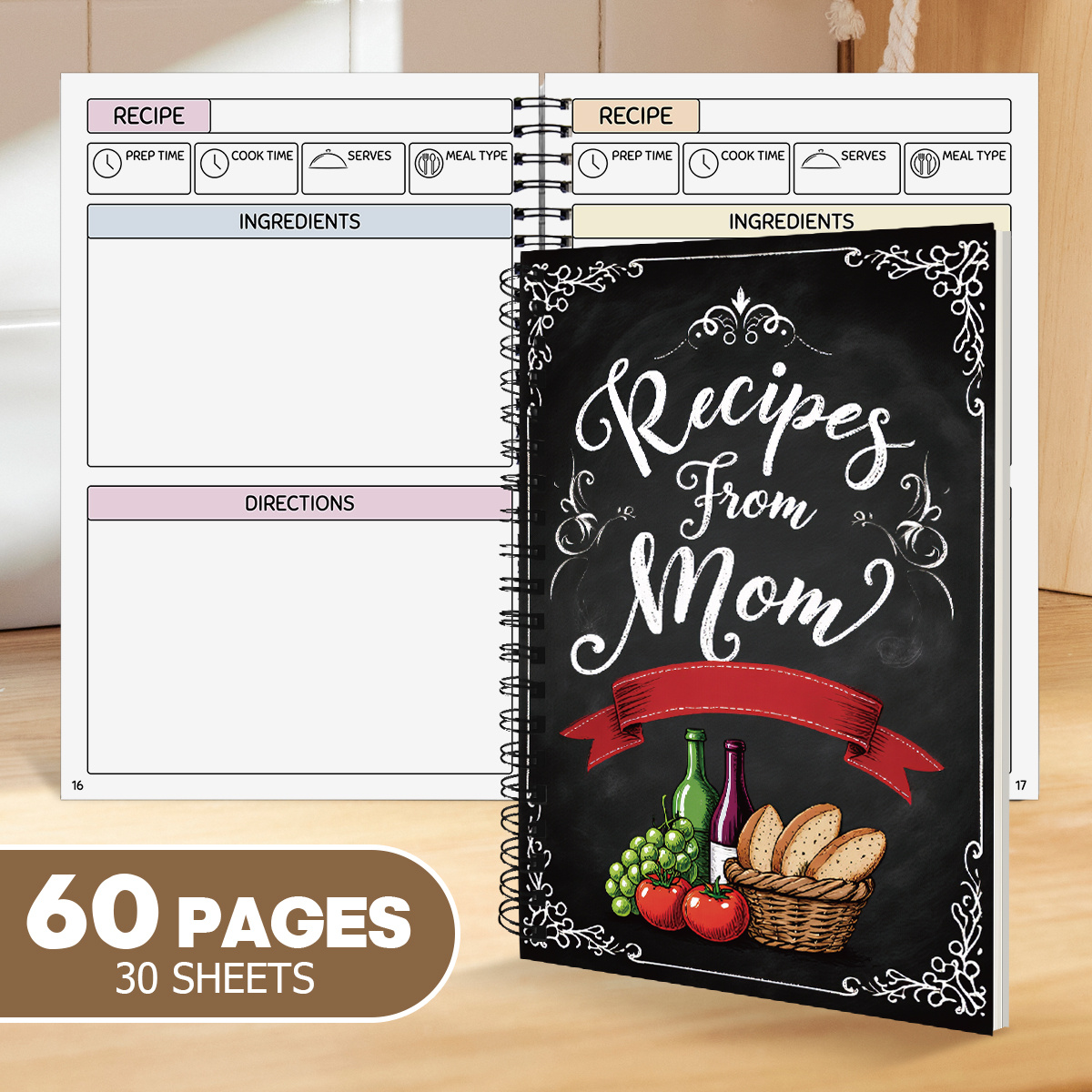 1pc Fun Recipe Notebook Journal, Personal Blank Recipe Book, Recipe Notebook For Recording , Craft Supplies, Recipes Wine Theme