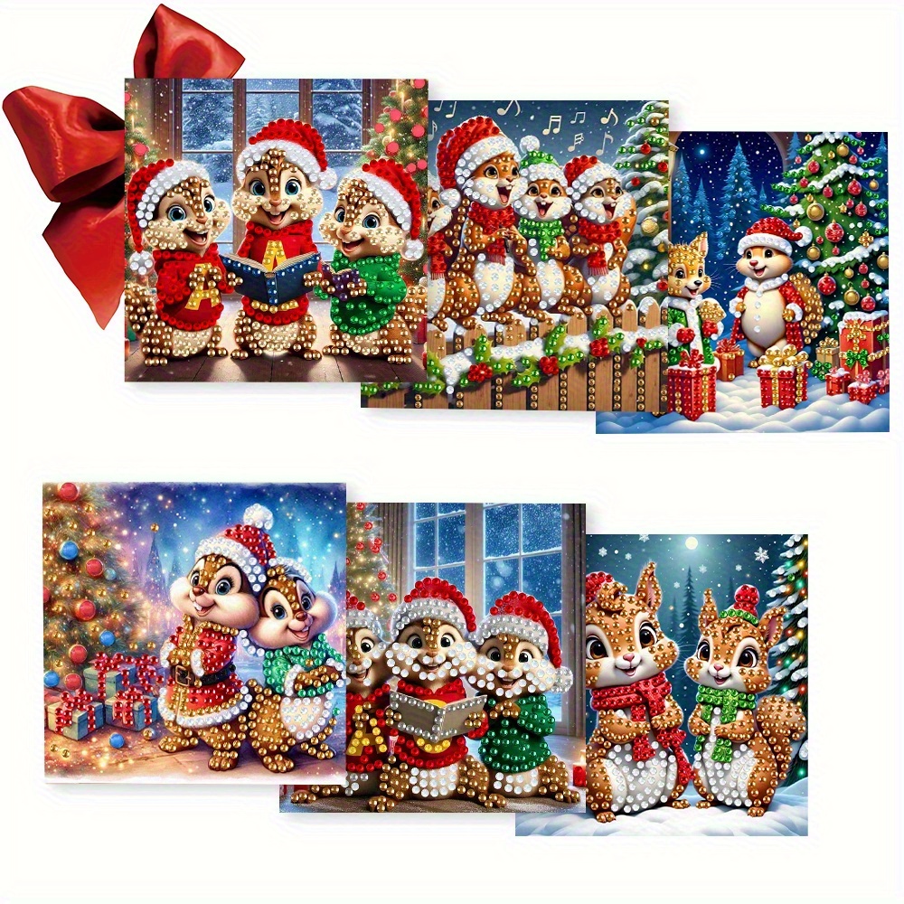 TEMU 6 Cartes d'anniversaire uniques et sur le thème de de Noël avec motif de peinture diamant. Le kit de bricolage pour carte de peinture ronde aux