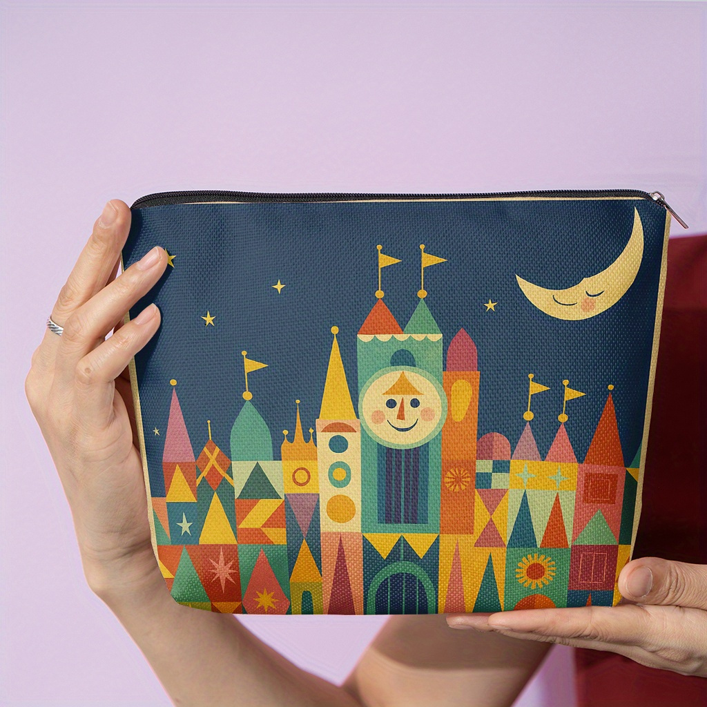 TEMU Cosmetic Bag 1pc, Whimsical Castle, Featuring , This Double-sided Printed Women's Cosmetic Bag Is Perfect For Storing Toiletries , A Stationery