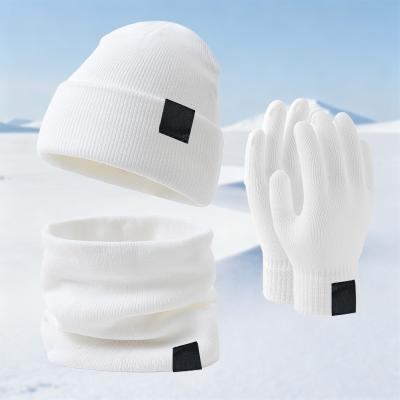 TEMU Fashionable Logo Winter Beanie, Scarf And Gloves 3pcs Set, Affordable Warm Outfit, Hat, Neck Scarf And Gloves Mixed Style, Multifunctional