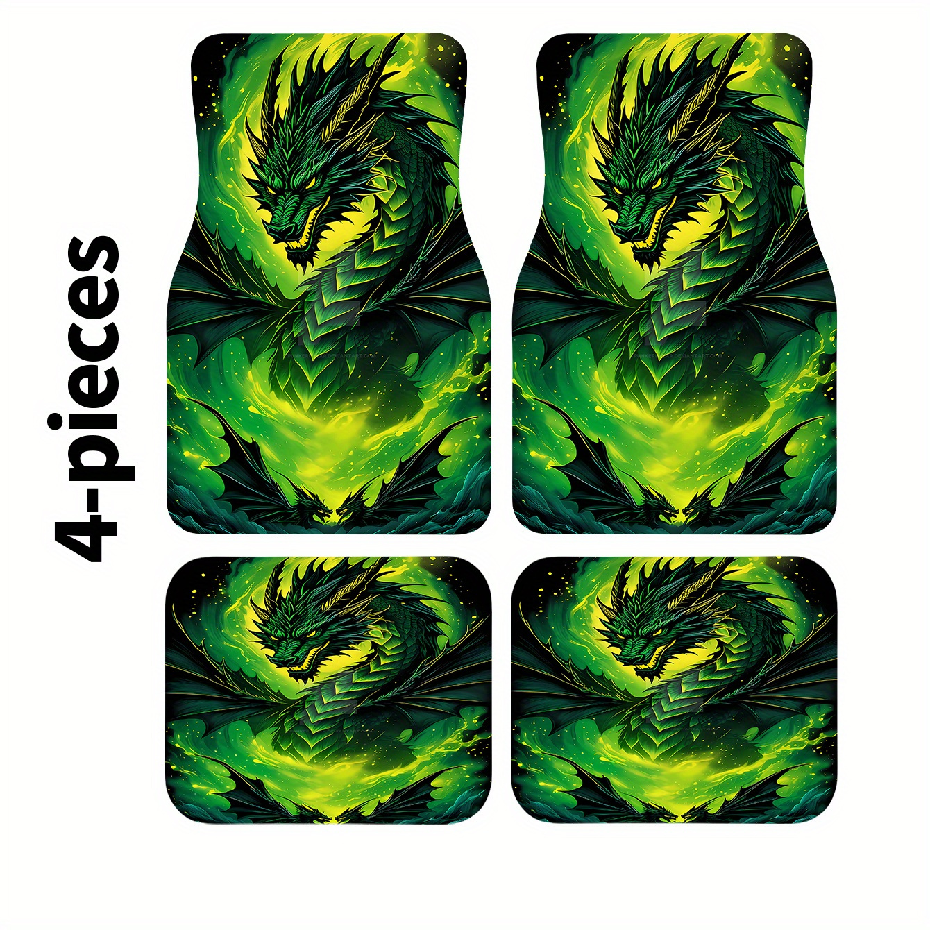 TEMU A Set Of 4 Trendy Green Dragon Patterned Car Floor Mats, Suitable For , Stylish And Durable, Easy To Clean, Perfect As A Gift For Any Car Model