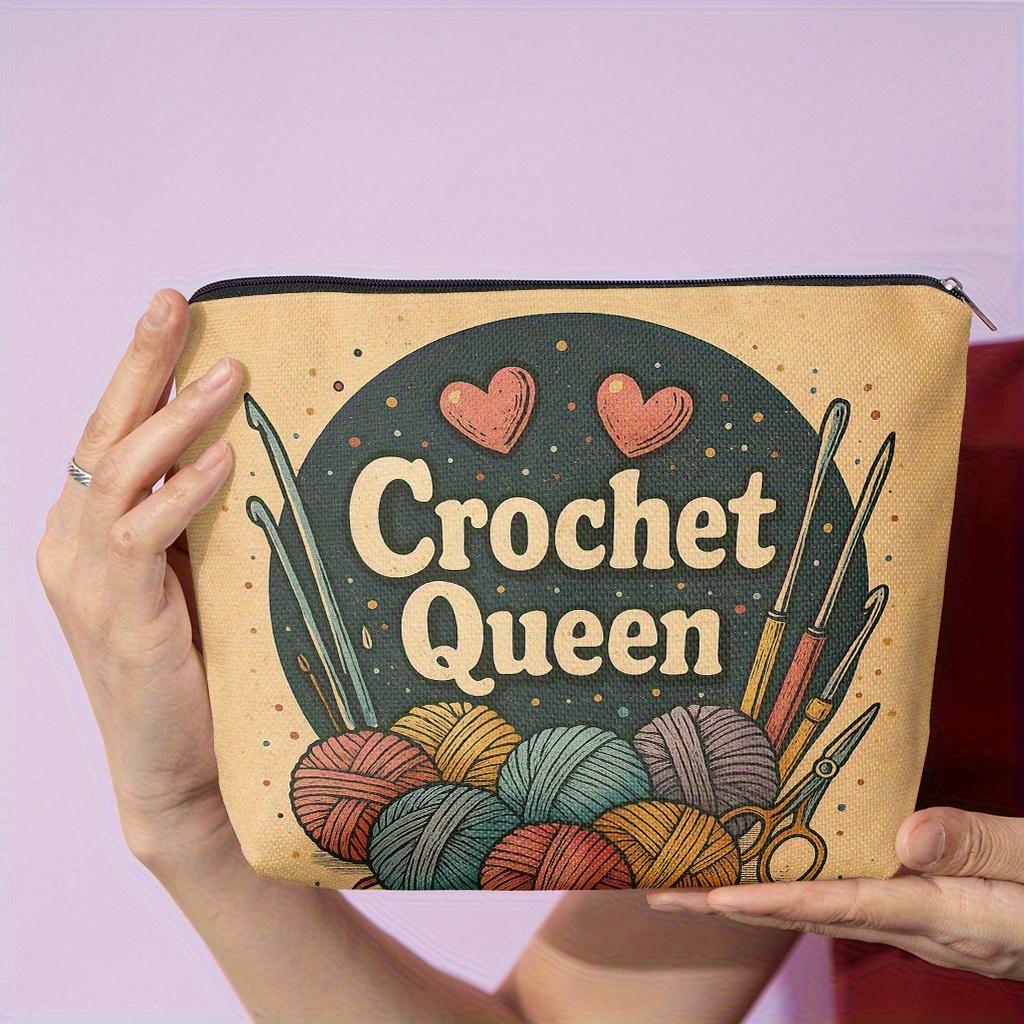 TEMU Neceser de 1 pieza, Crochet Queen, con diseños divertidos, neceser de mujer con estampado de cara es para guardar artículos de tocador y