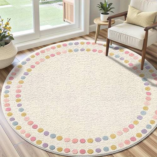 1pc velvet 850g m non slip backing 2d flat lightweight washable velvet round rug with a polka dot pattern ideal for room bedroom office balcony and patio used as a room decoration 2d flat