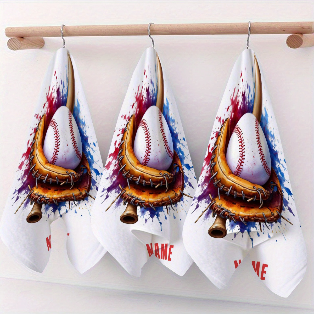 TEMU 1pc, Custom Name, Cartoon Anime Baseball Glove Pattern Towel, Striped Design, Bathroom Towel, Quick-drying Absorbent Towel, Nordic Minimalist
