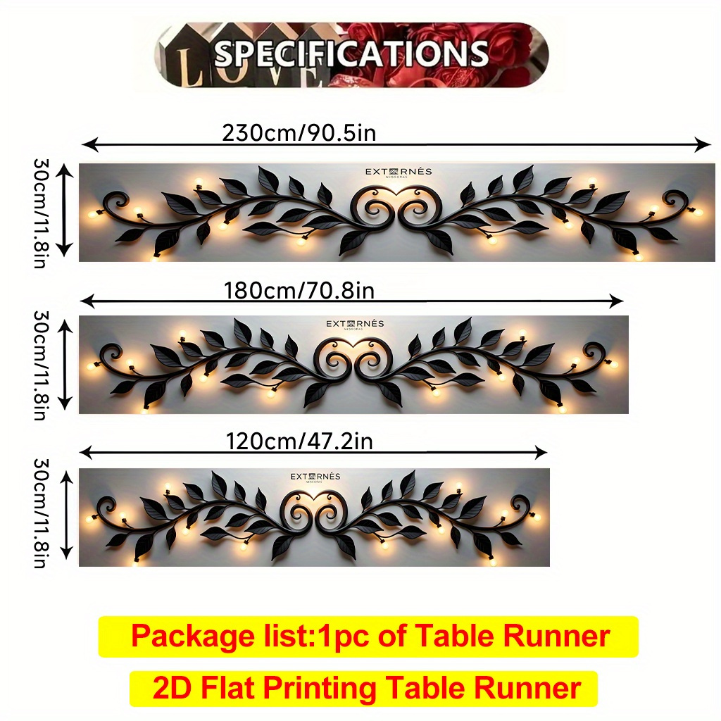 TEMU 2d Flat Printing Table Runner 1pc, Leaf Lights Decoration Polyester Table Runner Suitable For Restaurant, Coffee Or Dining Tables, Tv Stands, Festival & Decorative Tablecloth, Easy To Clean