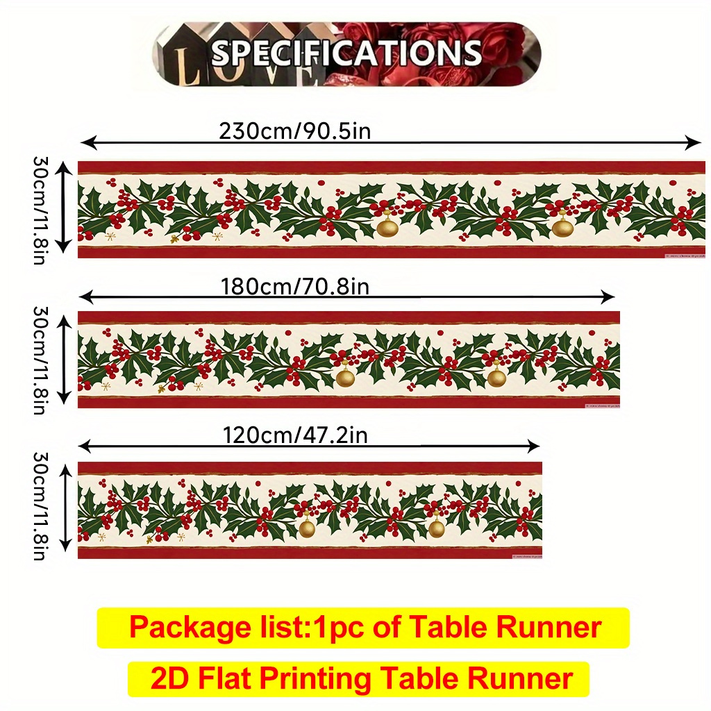 TEMU A 2d Tablecloth Featuring Christmas Tree Leaves And Red Berries, Suitable For Dining Rooms, Coffee Tables, Or Dining Tables, As Well Cabinets,