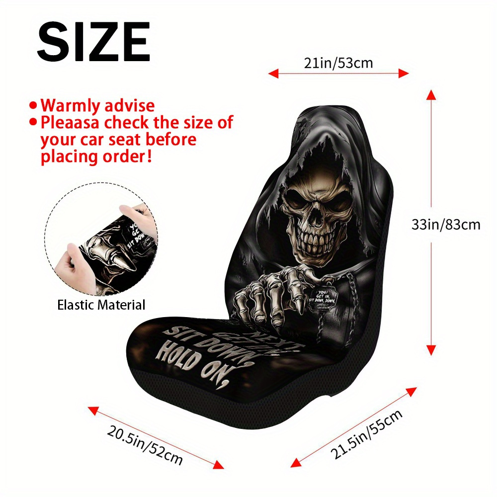 TEMU 2pcs Halloween Reaper Warning Print Car Seat Covers â Universal Fit For Cars, Trucks, , Suvs | Durable Seat Protectors | & Washable | Stylish