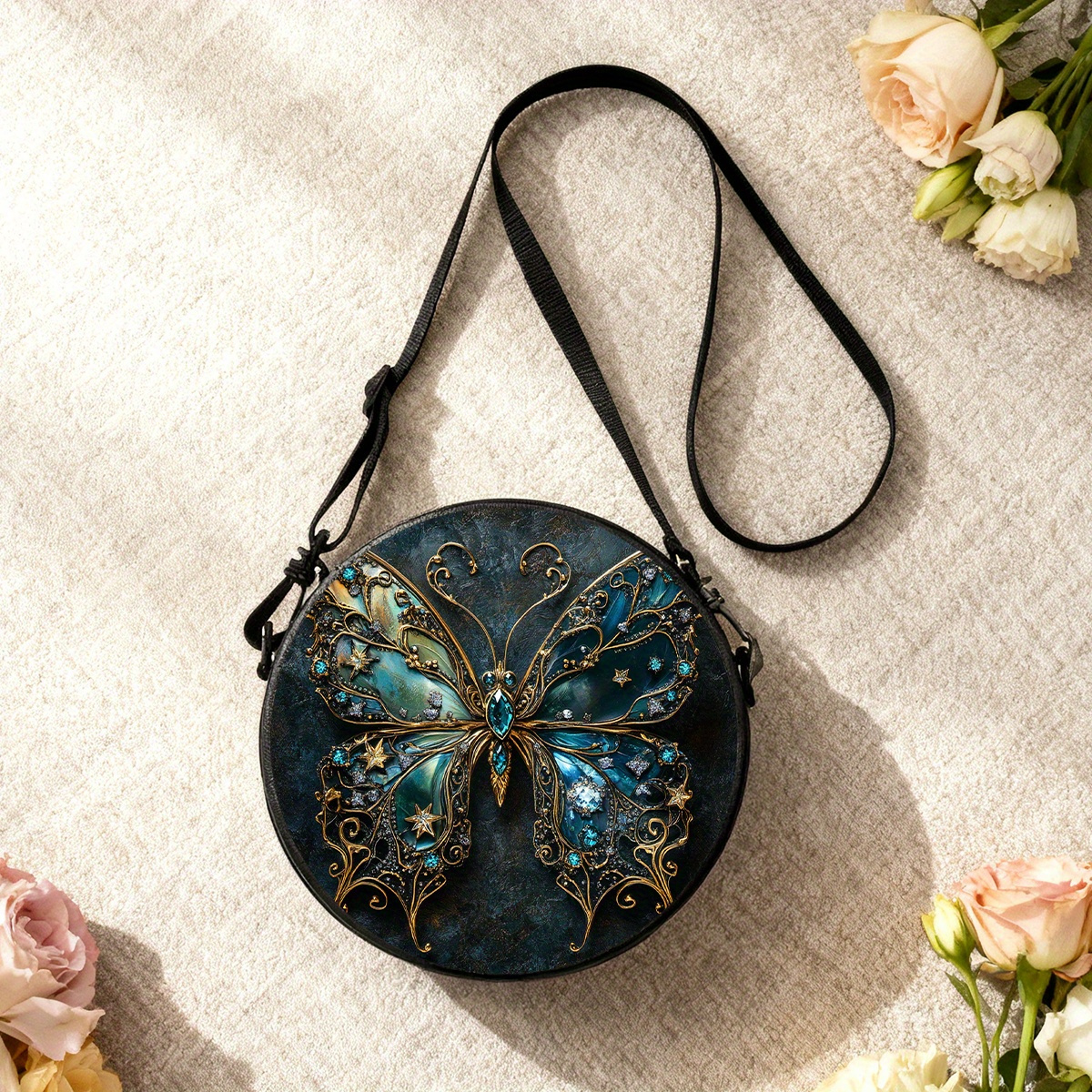 TEMU Round Crossbody Bag Featuring A Jeweled Design, Suitable For Men And Women. This Trendy And Elegant Shoulder Messenger Bag Serves As A Phone