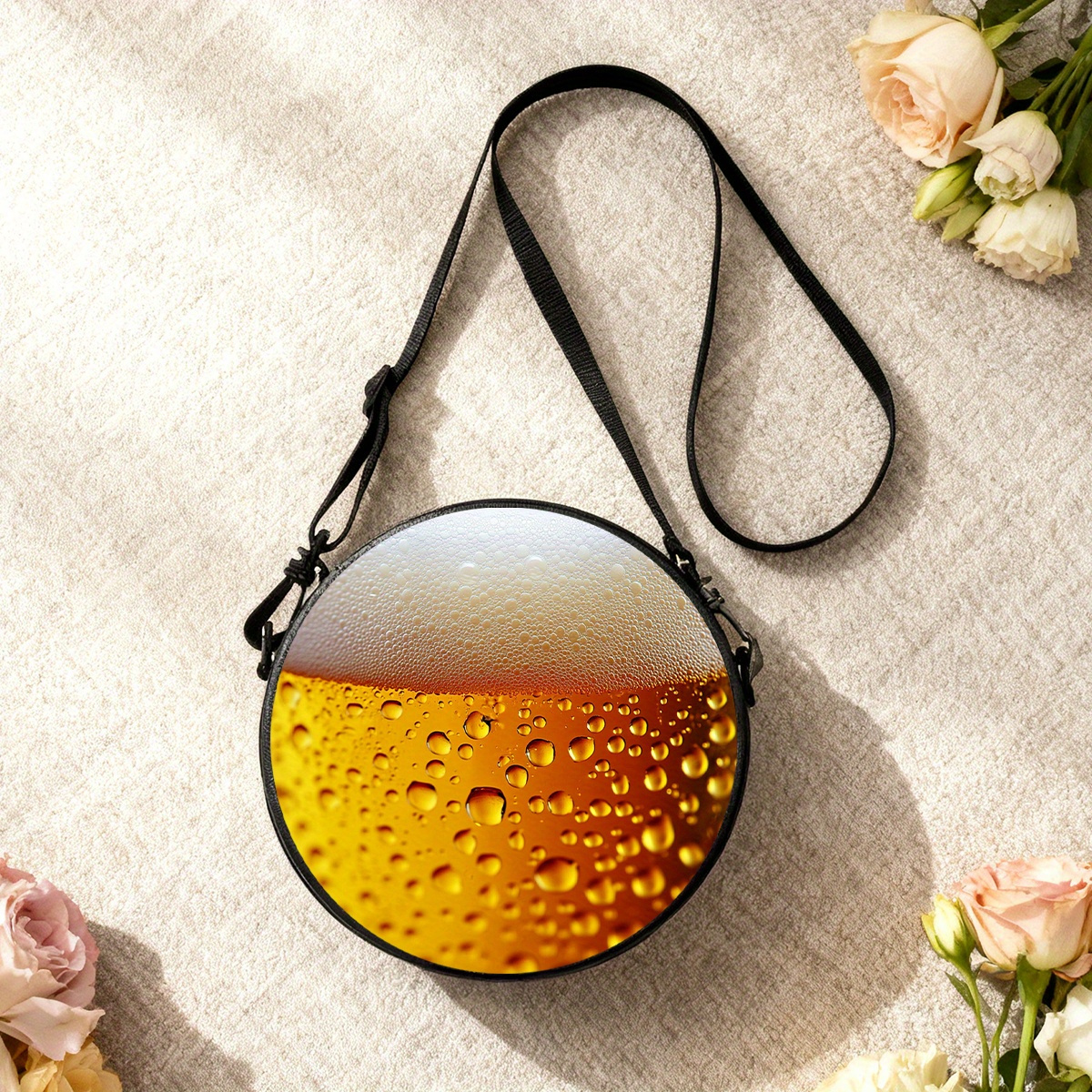 TEMU Beer With Foam Designed Round Crossbody Bag Circular Phone Bag For Women And Men, Trendy Elegant Shoulder Bag Messenger Bag Crossbody Bag Phone