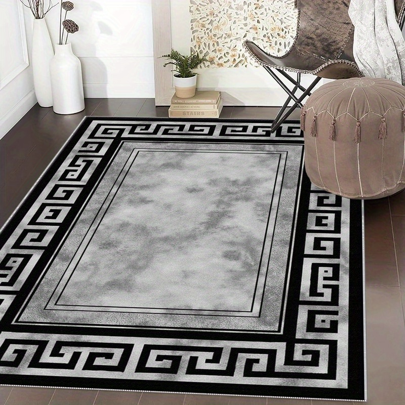 TEMU 1pc Greek Key Pattern Mat Large Rectangular - Greek Key Border Design, Soft Plush Pile Suitable For Living Room, Bedroom, Dining Area - Machine