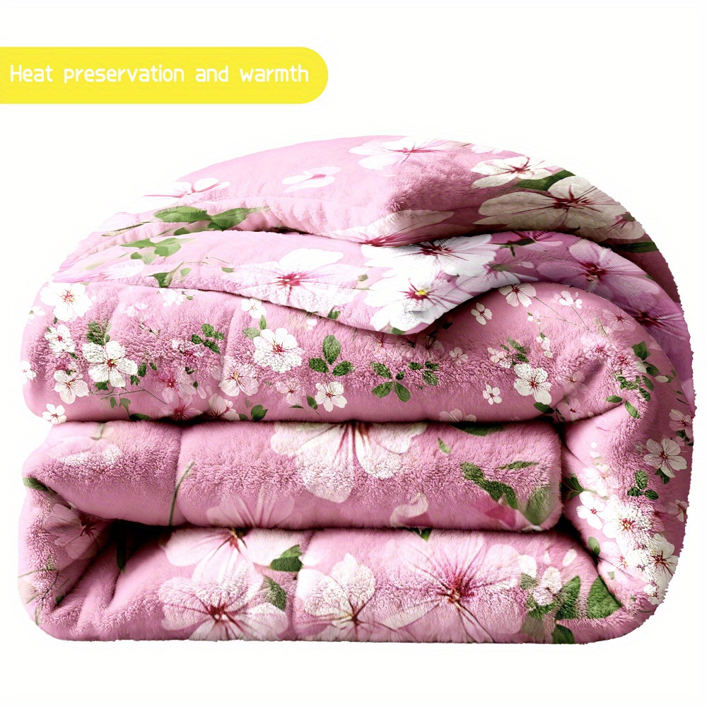 3pcs Set (1 Comforter + 2 Pillow Covers) Milk Velvet Comforter Collection, Soft And Comfortable Warm Bedding Collection, Stylish Milk Fleece Quilt Collection, Perfect Bedding Basics with Floral Design